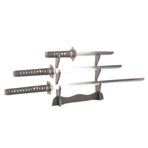 Sword Valley Authentic Ninja Samurai Sword 3-Piece Set with 3-Tier Display Stand – Shinobi Engraved Scabbards, Stainless Steel Blades, Waxed Cotton Handle (38.9"+30.5"+21.1")