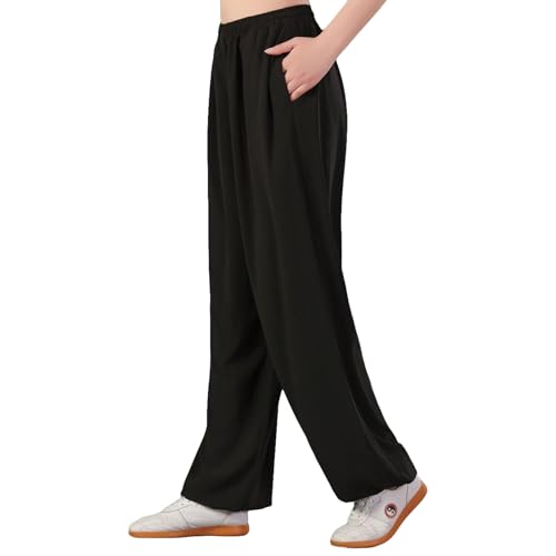 ZooBoo Men's Cotton Linen Kung Fu Pants Elastic Waist Tai Chi Trousers - color: Black, size: Small