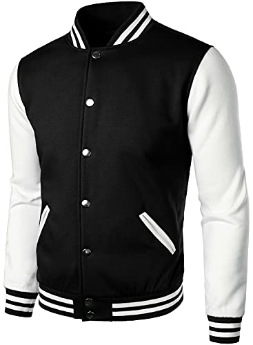 HOOD CREW Man’s Varsity Jacket Cotton Blend Letterman Jackets - color: Black, size: Medium