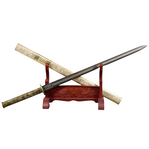 Japanese Samurai Sword, Iaido Katana Carbon Steel Blade Real Sword for Display Decoration and Gift - color: Golden Cold Sword C10