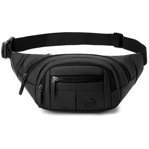 Large Fanny Pack for Men and Women, Crossbody Waist Bag with 4 Zipper Pockets Easy Carry Any Phone, Fashion Waist Pack with Adjustable Strap for Travelling, Hiking, Cycling, Running - Black - color: Black