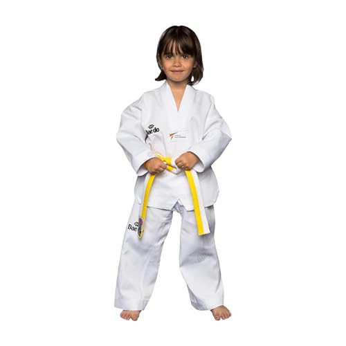 Daedo Taekwondo Beginner Uniform - WT Recognized, International Standards, White V-Neck, Includes Pants & Belt - size: 5 (5'11" - 180 cm)