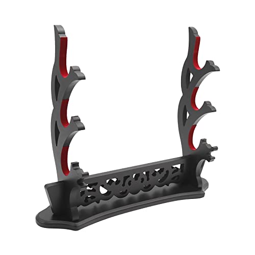 Saihisday Sword Stand Vine Katana Stand Three-Tier Sword Holder with Padded for Japanese Samurai Sword Display Tanto Rapier Light Saber, Black Lacquer Finish - size: 3-Tier