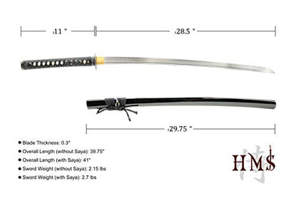 Katana Samurai Sword for Dojo, Hand Forged Carbon Steel, Full Tang - color: 1045 Damascus Katana Bo-Hi 628