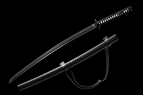 Traditional Heat/Clay Tempered Hand Forged Katana Sword | Real 1060/1095 T10 High Carbon Steel Sharp Full Tang Katanas | Practical Authentic Japanese Samurai Swords - color: Straps Scabbard