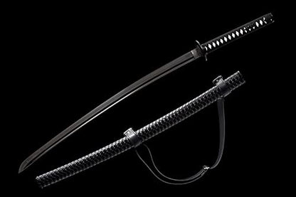 Traditional Heat/Clay Tempered Hand Forged Katana Sword | Real 1060/1095 T10 High Carbon Steel Sharp Full Tang Katanas | Practical Authentic Japanese Samurai Swords - color: Straps Scabbard