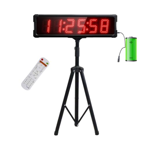 Race Clock with Tripod for Running Events, Large LED Stopwatch with Remote,Countdown/Count up Gym Timer for Home,Wall Digital Time Clocks - style: waterproof+red