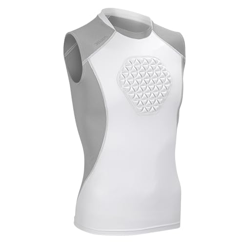 PORTEC Youth Chest Protector Padded Compression Shirt, Sternum Rib Guard - color: White Grey, size: Medium