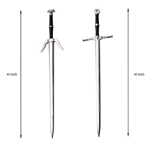 LALAPORT 41 Inch 2 PCS Medieval Foam Witcher Hunting Long Sword Set for Cosplay LARP Costume Halloween Xmas Gifts (Steel & Twin Wolf Set) - style: Steel & Twin Wolf Set