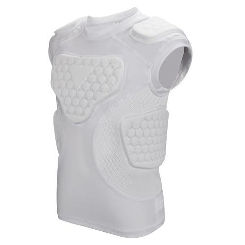 GUOZI Youth Football Padded Shirt with Chest Rib Shoulder Protectors - size: Large, style: White