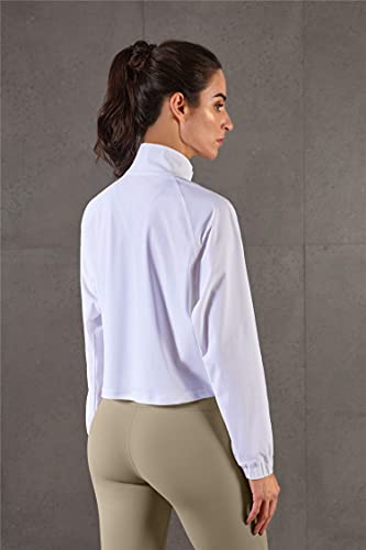 altiland Women's UPF 50+ Athletic Running Track Zip Up Cropped Jackets - color: White, size: Medium