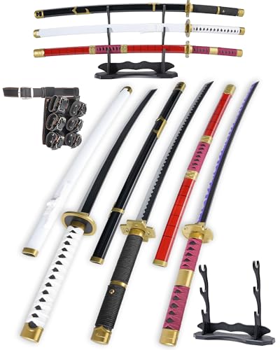Cold Blade Katana Sword - 41 inches Katana Replica with Holster Belt and Display Stand - Sword with Authentic Design - color: 3 Piece-Kitetsu+Yubashiri+Wado Ichimonji