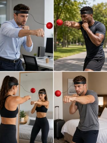 Boxing Reflex Ball,Reaction Training Ball with Headband,Speed Training Equipment for Adults,Boxing Workout Practice - color: Red