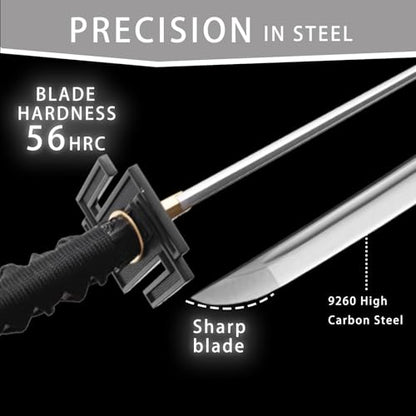 Handmade Sharp Katana, Traditional Clay Tempered 1060/9260/T10 Steel, Full Tang Real Katana Sword, Authentic Japanese Craft Samurai Sword - color: Dragon Black