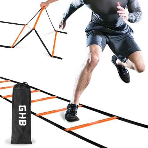 GHB Tangle Free Agility Ladder, 18FT 12 Fixed Rungs - color: Orange