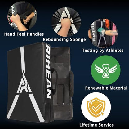 Large Kick Shield - 24" Muay Thai Kickboxing Pad with 5 Padded Handles, Dense Foam for MMA, Boxing, Martial Arts, Karate, Taekwondo Training (1 Unit)