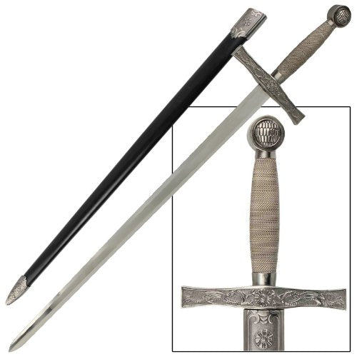 Ace Martial Arts Supply 36" Medieval Knight Arming Sword with Scabbard – Unsharpened Stainless Steel for Cosplay & Display - color: King Arthur