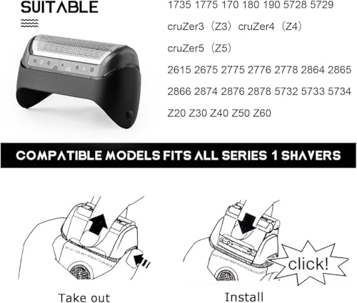 10B Series 1 Replacement Foil & Cutter Compatible with Braun Series 1 - color: Black