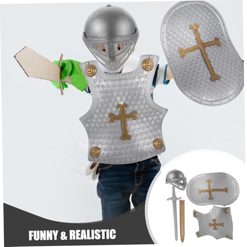 FRCOLOR 1set Lightweight Compact Boys and Girls Knight Costume Set Toy Shield Armour Helmet Sword