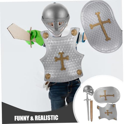 FRCOLOR 1set Lightweight Compact Boys and Girls Knight Costume Set Toy Shield Armour Helmet Sword