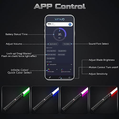 Smooth Swing Dueling Lightsabers with APP - Infinite RGB 16 Colors Changeable Light Sabers, Motion Control Metal Hilt Light Saber for Adults Teens Gift, 16 Sounds Fonts, Battery Recharge, Black - color: Black