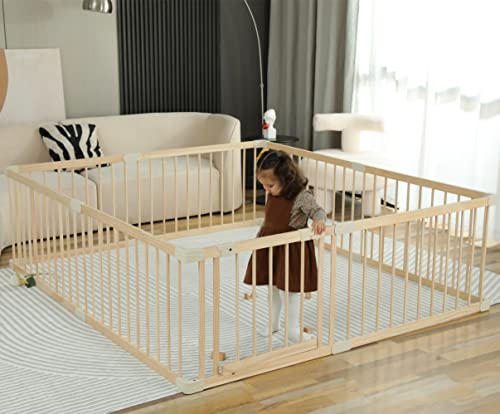 Baby Playpen Play Fence Gate Play Pen Wood Large,Playpens for Babies and Toddlers Kids Indoor,Baby Play Yards Gym - size: 160x180x61 cm