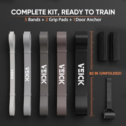 VEICK Pull Up Assist Resistance Bands for Home Gym - color: Gray Set of 5 + Hand Grip Pads