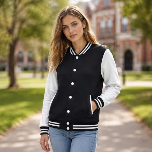 babyhealthy Men's Women's Varsity Baseball Jacket Casual Letterman Bomber Jacket Windbreaker Lightweight Jacket Coat - color: 021 Black, size: Medium