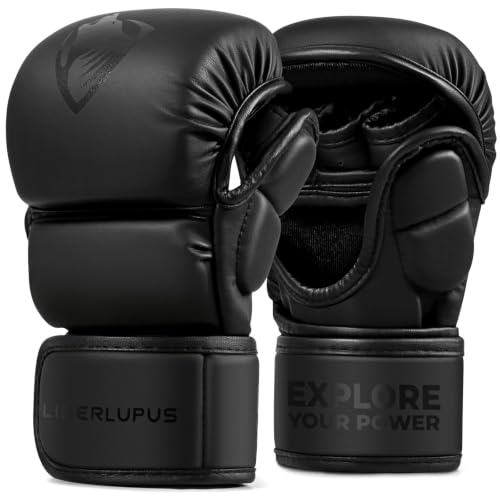 LIBERLUPUS MMA Gloves for Men – Punching Bag Gloves for Men, Open Palm Training Gloves for MMA Sparring, Kickboxing, Muay Thai, Youth Self-Defense, Durable Synthetic Leather with Wrist Support - size: Small-Medium