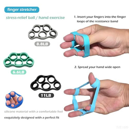 Grip Strength Trainer Set, 50-300LB Grip Strength Trainer, Finger Exerciser, Forearm Strengthener 15-Piece Kit With Hand Forearm strengthener 12 Pack - Hand Grip Strengthener Targeted Strength, Relief & Recovery