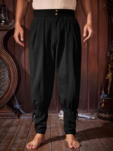 Runcati Mens Medieval Ankle Pants Renaissance Viking Pirate Pants Halloween - color: Black, size: Medium
