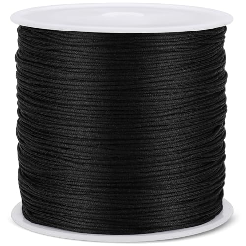0.8MM 110 Yards Black Nylon Cord, Wind Chime Cord for Bracelet Necklace Jewelry Making, Satin Nylon String for Beading Thread Rattail Macrame Kumihimo Crafts Chinese Knotting - color: Black