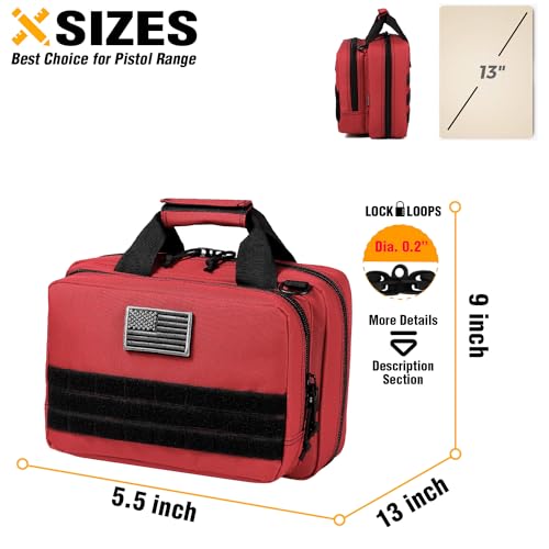 DBTAC Gun Case Bag XS | Tactical 1~2 Pistol Bag Firearm Shooting Case with Lockable Zipper for Shooting Range Outdoor Hunting | US Flag Patch + Universal Holster Included - color: Red
