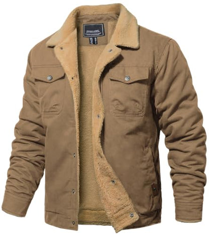 MAGNIVIT Mens Winter Jacket Thick Warm Fleece Lined Trucker Cargo Coat - color: Khaki, size: XX-Large