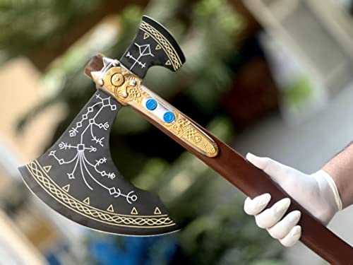 SHINY CRAFTS® Handcrafted Viking Axe – Engraved Nordic Blade with Wooden Handle Norse Bearded Hatchet for Men Unique Gift for Him, Collectors, Cosplay, Camping, Medieval Wall Decor (Viking-VBA-26) - color: Viking-VBA-26