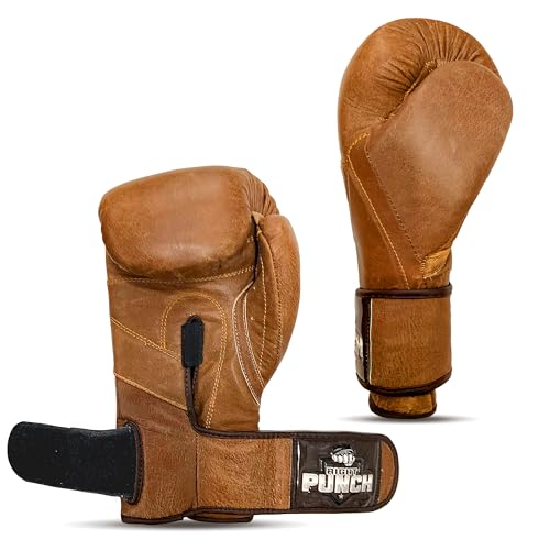 Rightpunch Premium Cowhide Leather Brown Boxing Gloves| Training Boxing Gloves Men & Women | Ideal for Sports & Muay Thai - size: 10OZ