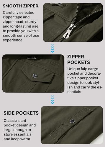 EKLENTSON Mens Winter Jacket with Multi Pockets Fleece Lined Military Coat - color: Army Green, size: XX-Large