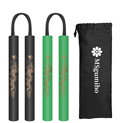 Nunchucks Cord Nunchakus Safe Foam Rubber Training Nunchucks with Cord 2PCS for Kids & Beginners Practice and Training - color: Black&Green