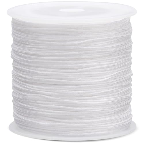 0.8MM 110 Yards White Nylon Cord, Wind Chime Cord for Bracelet Necklace Jewelry Making, Satin Nylon String for Beading Thread Rattail Macrame Kumihimo Crafts Chinese Knotting - color: White