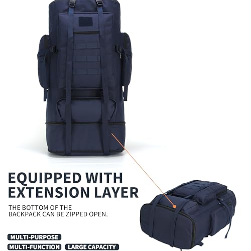 100L Hiking Camping Backpack MOLLE Rucksack Waterproof Daypack (Blue) - color: Blue