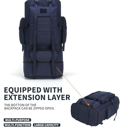 100L Hiking Camping Backpack MOLLE Rucksack Waterproof Daypack (Blue) - color: Blue