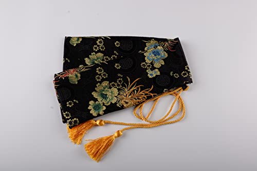51 Inch Synthetic Silk Nice Pattern Bag with Golden Tassel Cover Carrying for Japanese Samurai Katana Chinese Swords - color: black