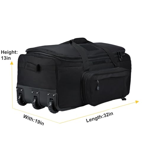 Deployment Bag with Wheels Military Duffle Bag Large Heavy-Duty Bags (Black) - color: Black-1
