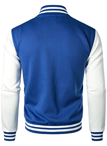 HOOD CREW Man’s Varsity Jacket Cotton Blend Letterman Jackets - color: Blue, size: Medium