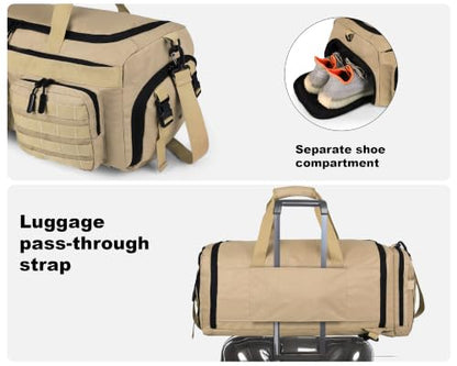 LHI 50L Tactical Duffle Bag for Men, 3-in-1 Gym Duffle and Backpack, Shoe Compartment, Laptop Sleeve and MOLLE, Carry-On Travel Weekender and Overnight Bag – Milky White - color: Milky White