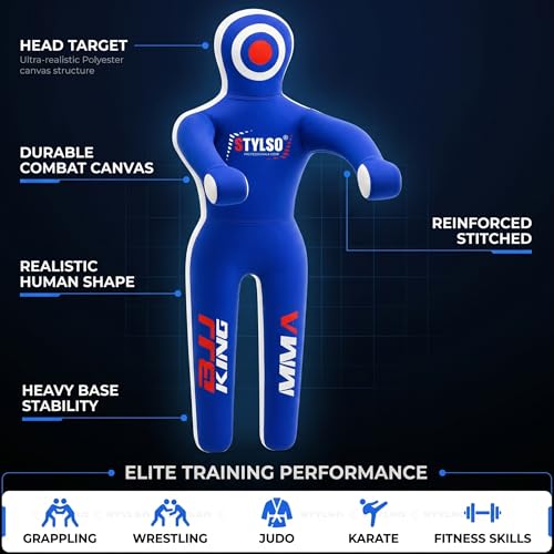 Unfilled Grappling Dummy – Adult Life Size Wrestling & BJJ Training Dummy, MMA Jiu Jitsu Judo Takedown & Throwing Practice, Heavy-Duty Triple-Stitched Canvas Submission Dummy - color: Blue, size: 6ft / 72"