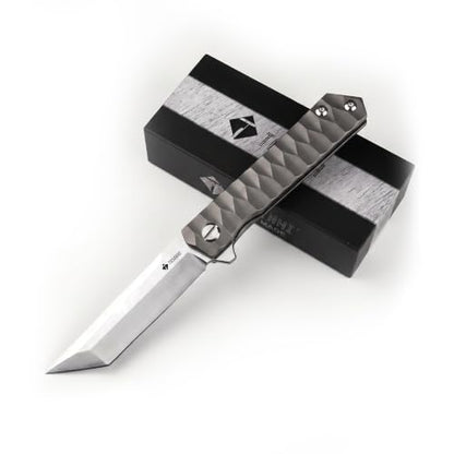 Folding Knife, 9Cr18MoV Steel, Titanium Handle - color: Silver-A