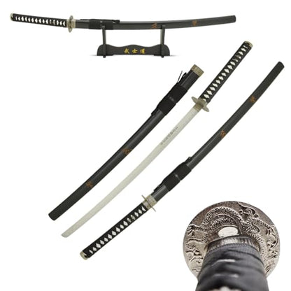 MASTER USA - Hand Carved Katana Sword with Samurai Bushido Code on Scabbard, 1045 Steel, 41.5 Inches Overall, Includes Display Stand - color: Sword of Honor