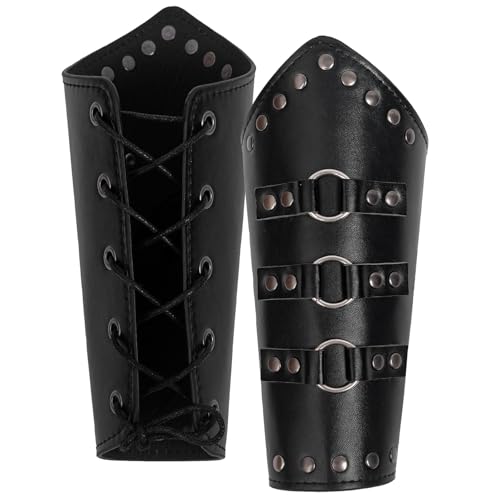 1 Pair Leather Arm Guards Medieval Accessories for Theme Activity - color: Black-01