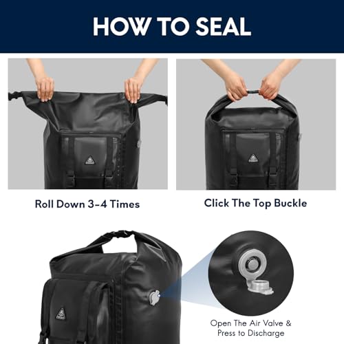 Haimont Large Waterproof Roll Top Dry Backpack 60L, Black - color: Black, size: 60L